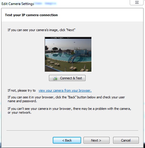 Test połączenia z kamerą IP w Security Eye